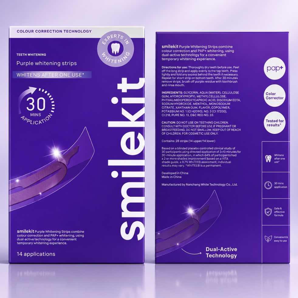 Bandes blanchissantes dents SmileKit Violet – Blanchiment dentaire maison efficace - Yass Shop