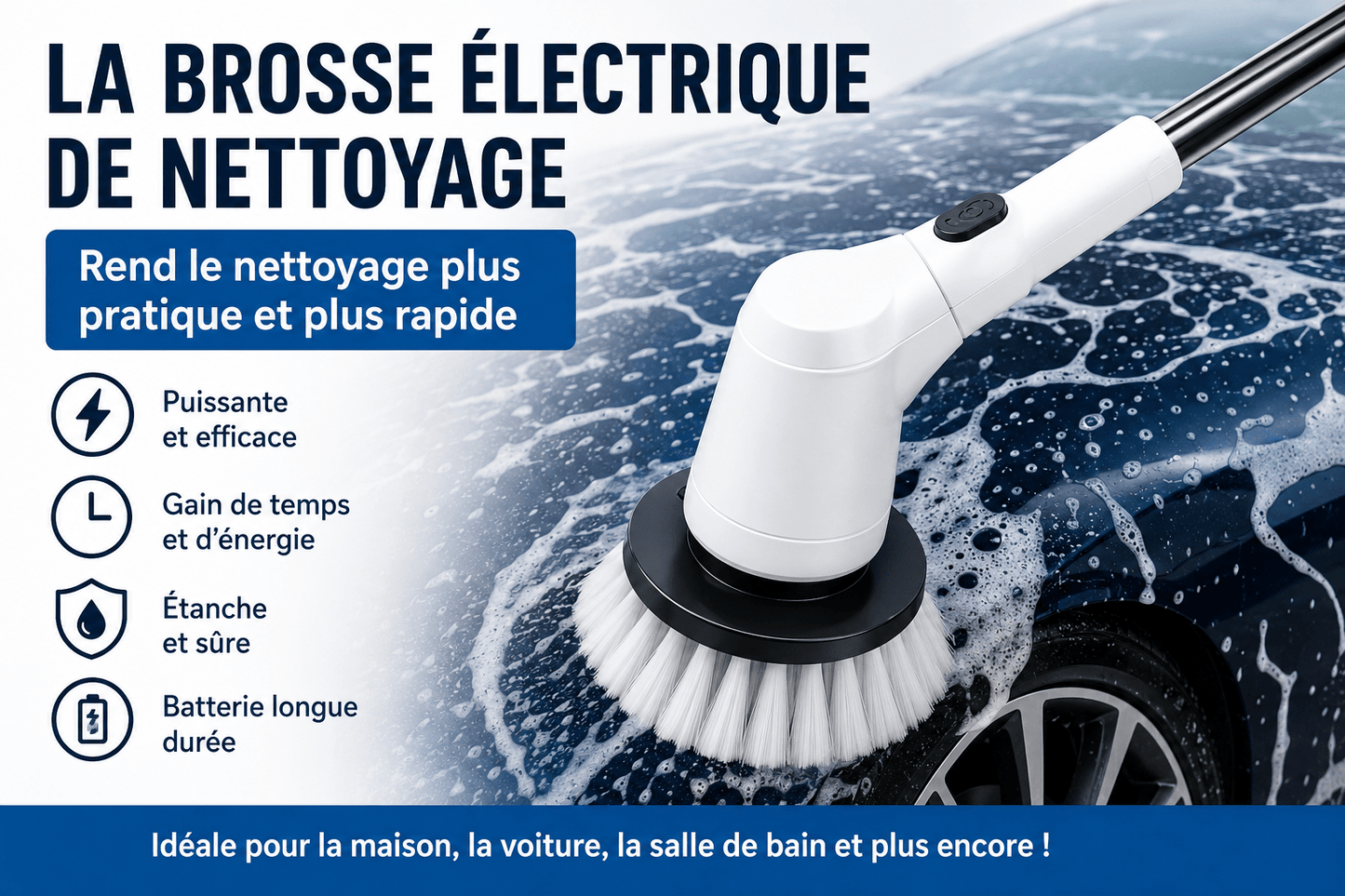 Brosse Électrique de Nettoyage Sans Fil 8 en 1 avec Manche Télescopique – Nettoyage Rapide et Sans Effort . - Yass Shop