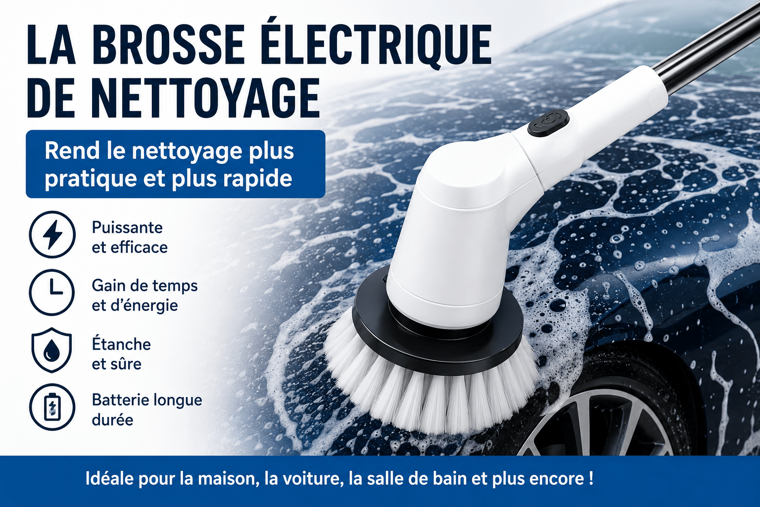 Brosse Électrique de Nettoyage Sans Fil 8 en 1 avec Manche Télescopique – Nettoyage Rapide et Sans Effort . - Yass Shop