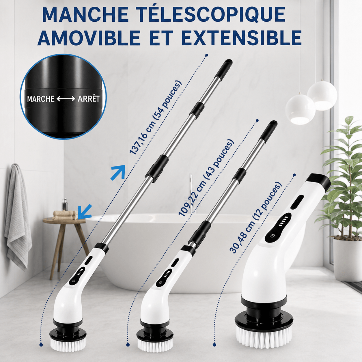 Brosse Électrique de Nettoyage Sans Fil 8 en 1 avec Manche Télescopique – Nettoyage Rapide et Sans Effort . - Yass Shop